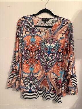 Melissa Paige striped Paisley blouse, beautiful colors size medium